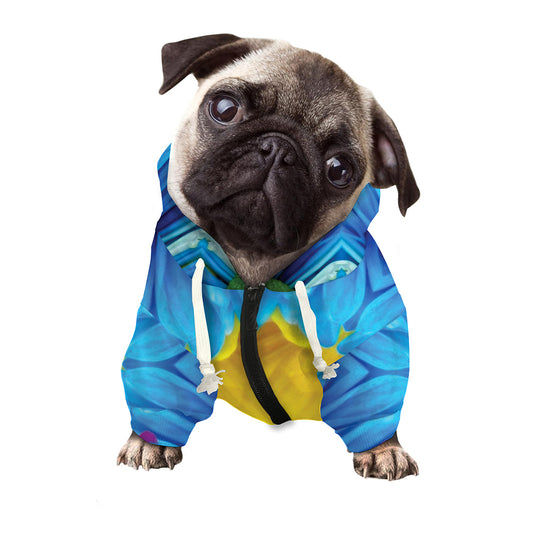 Blue And Pink Flowers Kaleidoscope Print Dog Zip Up Hoodie