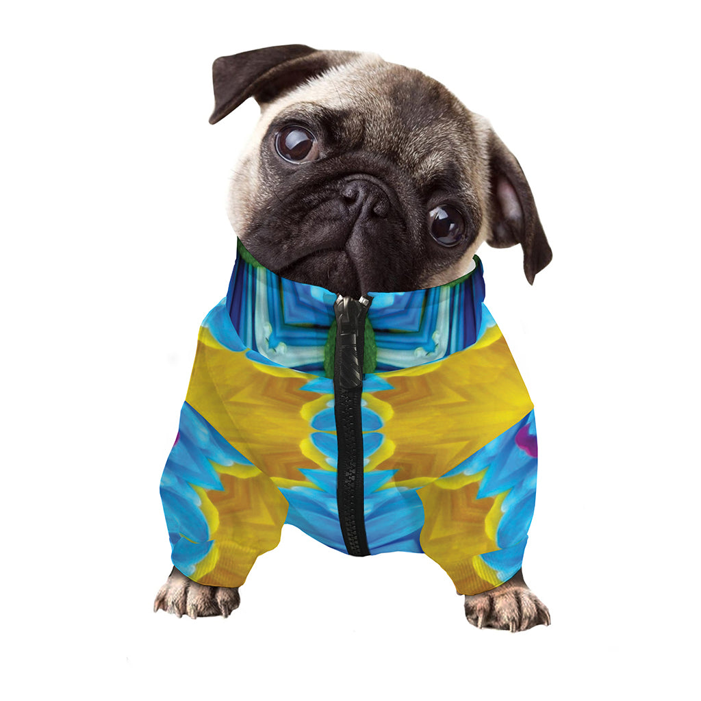 Blue And Pink Flowers Kaleidoscope Print Dog Zip Up Jacket