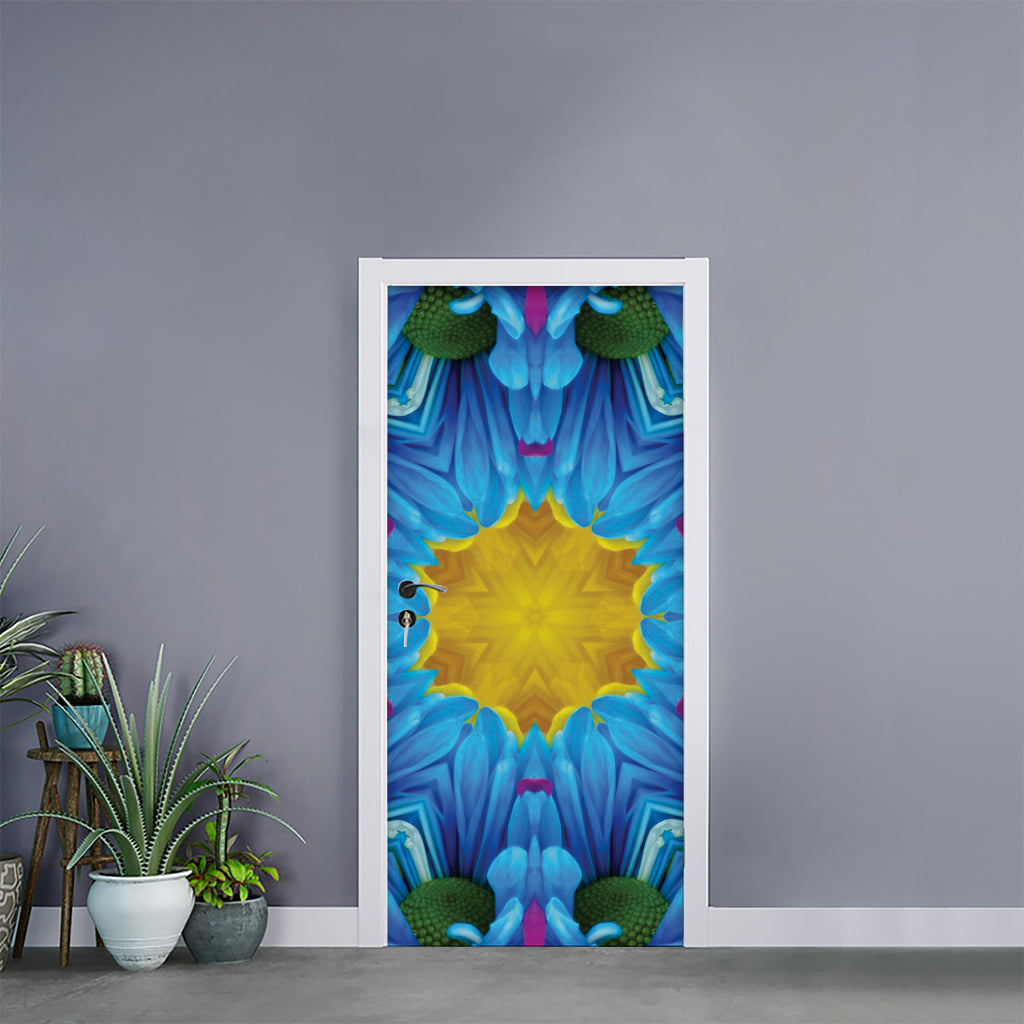 Blue And Pink Flowers Kaleidoscope Print Door Sticker