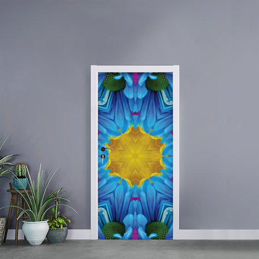 Blue And Pink Flowers Kaleidoscope Print Door Sticker