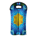 Blue And Pink Flowers Kaleidoscope Print Double Neoprene Wine Tote