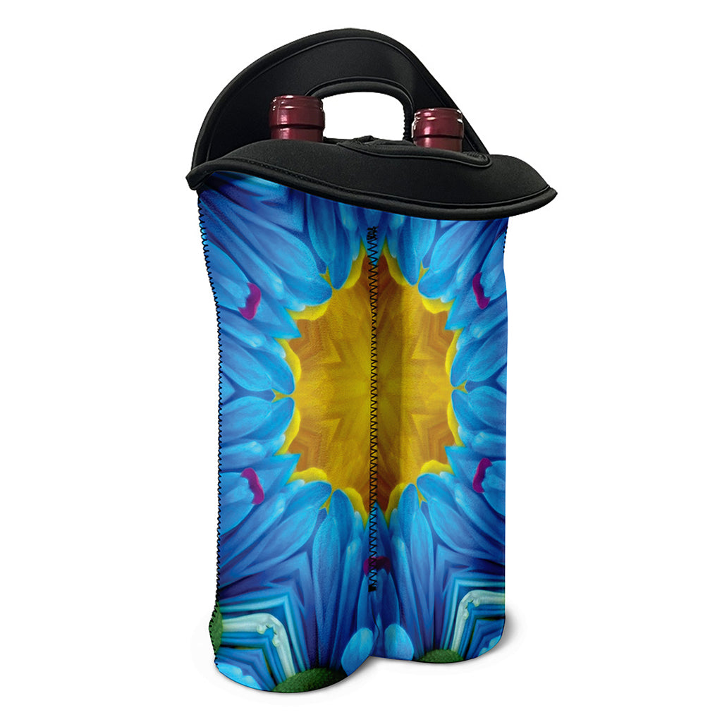 Blue And Pink Flowers Kaleidoscope Print Double Neoprene Wine Tote