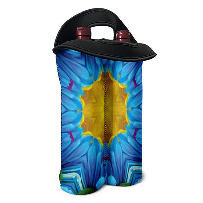 Blue And Pink Flowers Kaleidoscope Print Double Neoprene Wine Tote