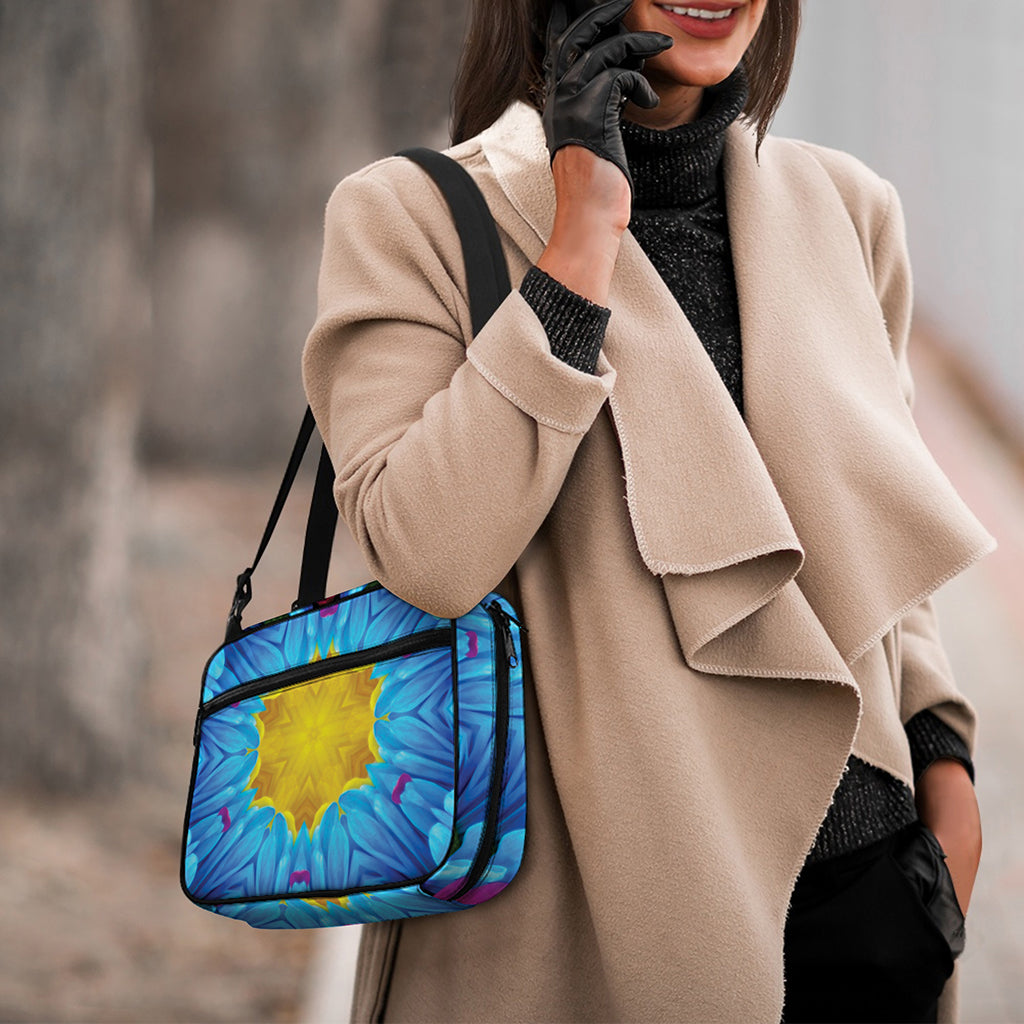 Blue And Pink Flowers Kaleidoscope Print Double Strap Bible Bag