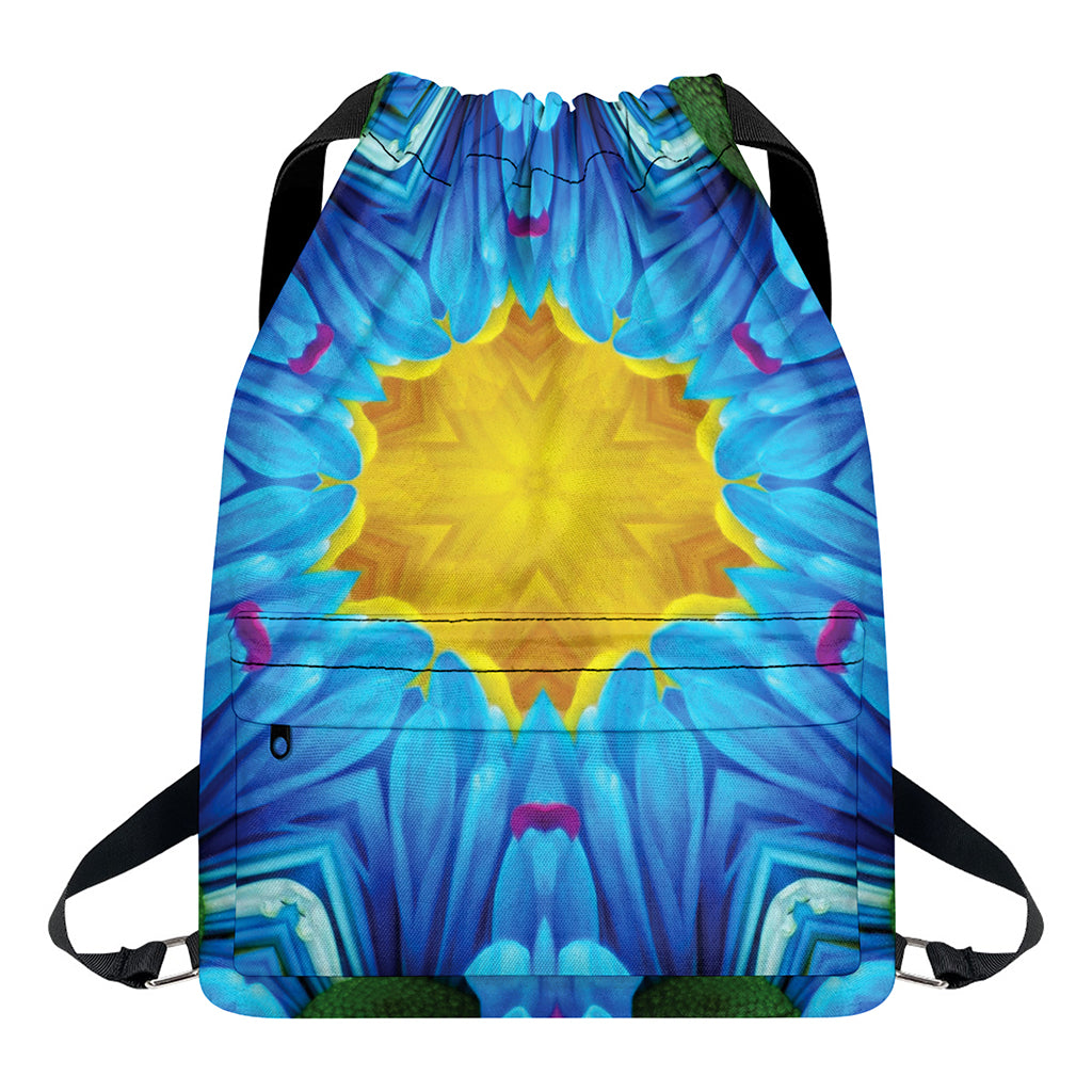 Blue And Pink Flowers Kaleidoscope Print Drawstring Backpack