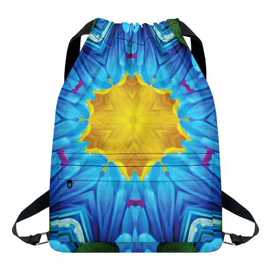 Blue And Pink Flowers Kaleidoscope Print Drawstring Backpack