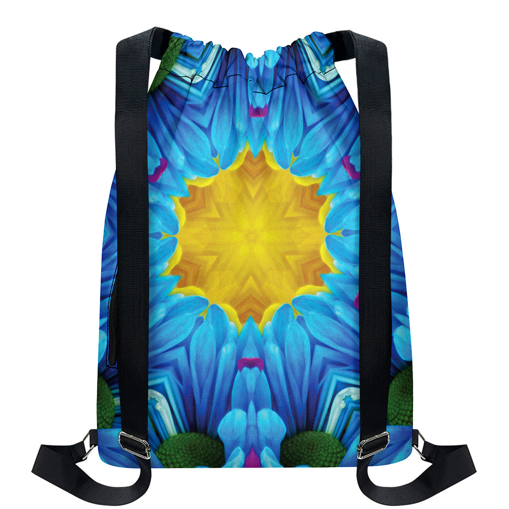 Blue And Pink Flowers Kaleidoscope Print Drawstring Backpack