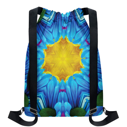 Blue And Pink Flowers Kaleidoscope Print Drawstring Backpack