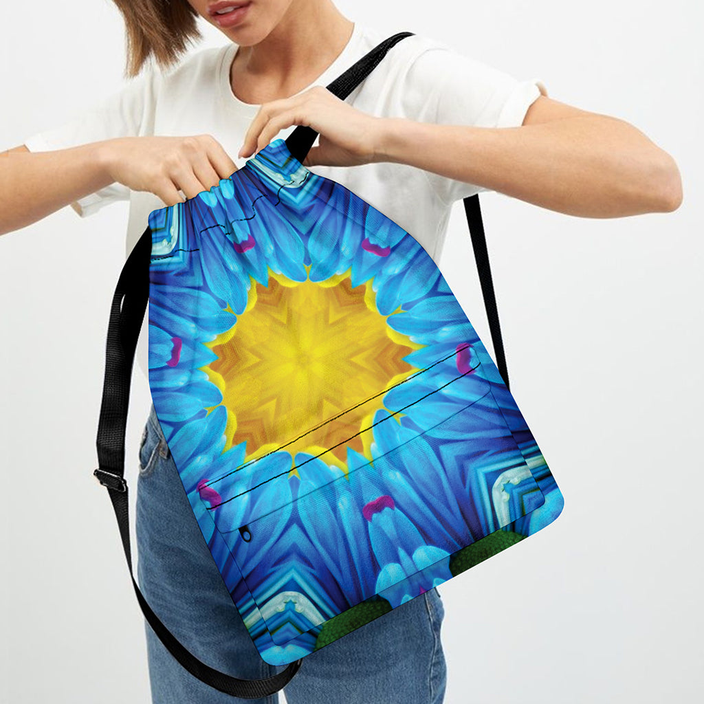 Blue And Pink Flowers Kaleidoscope Print Drawstring Backpack