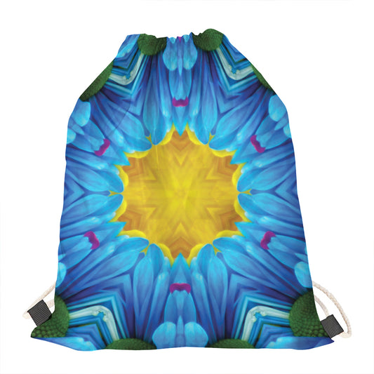 Blue And Pink Flowers Kaleidoscope Print Drawstring Bag