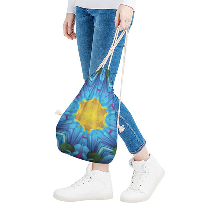 Blue And Pink Flowers Kaleidoscope Print Drawstring Bag
