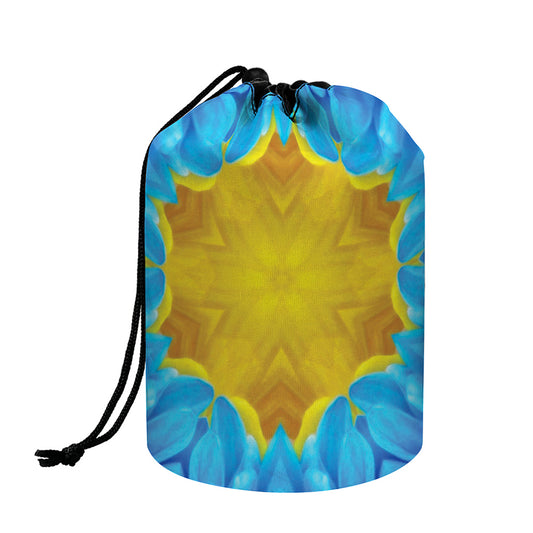 Blue And Pink Flowers Kaleidoscope Print Drawstring Makeup Bag