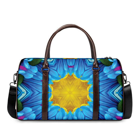 Blue And Pink Flowers Kaleidoscope Print Duffle Bag