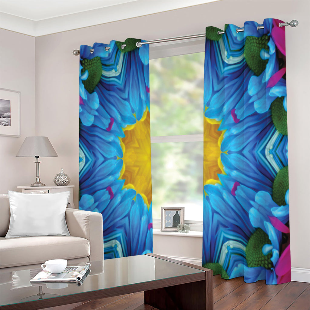Blue And Pink Flowers Kaleidoscope Print Extra Wide Grommet Curtains