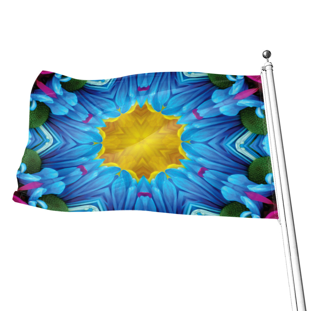 Blue And Pink Flowers Kaleidoscope Print Flag