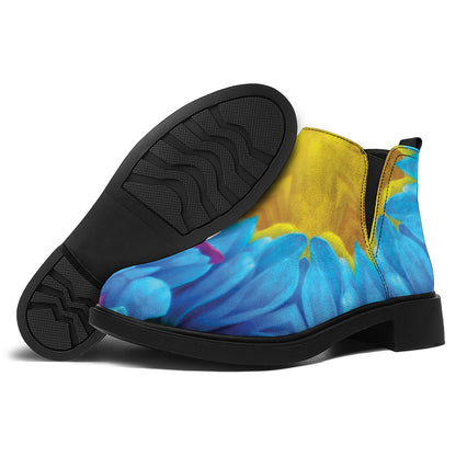 Blue And Pink Flowers Kaleidoscope Print Flat Ankle Boots