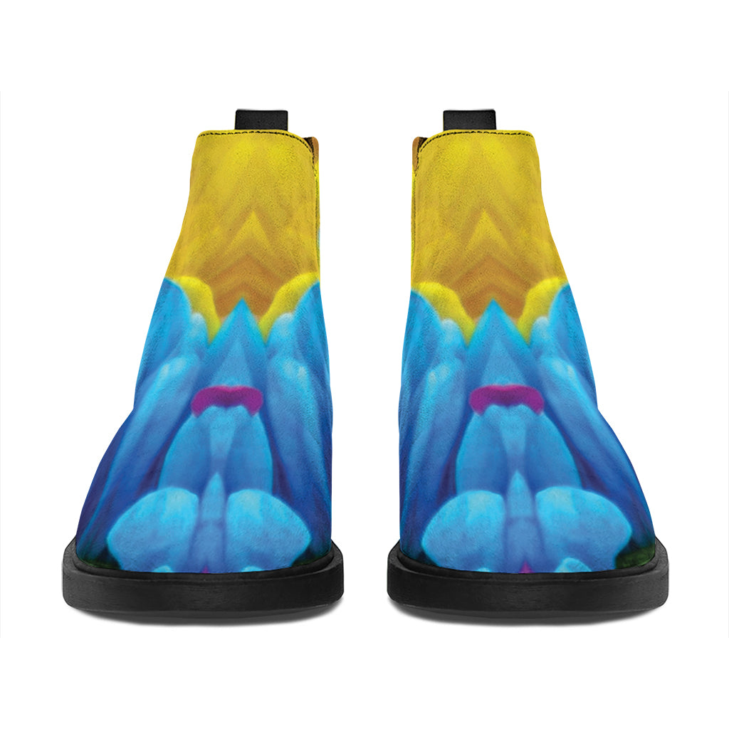 Blue And Pink Flowers Kaleidoscope Print Flat Ankle Boots