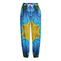 Blue And Pink Flowers Kaleidoscope Print Fleece Lined Knit Pants