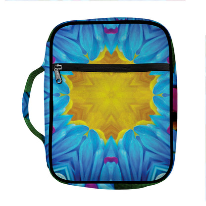 Blue And Pink Flowers Kaleidoscope Print Front Pocket Bible Bag