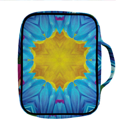 Blue And Pink Flowers Kaleidoscope Print Front Pocket Bible Bag