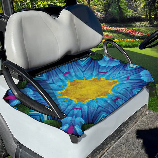 Blue And Pink Flowers Kaleidoscope Print Golf Cart Seat Cover