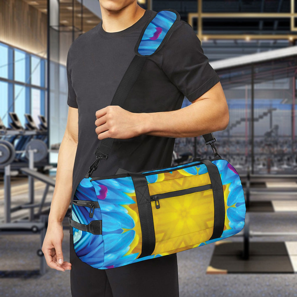 Blue And Pink Flowers Kaleidoscope Print Gym Bag