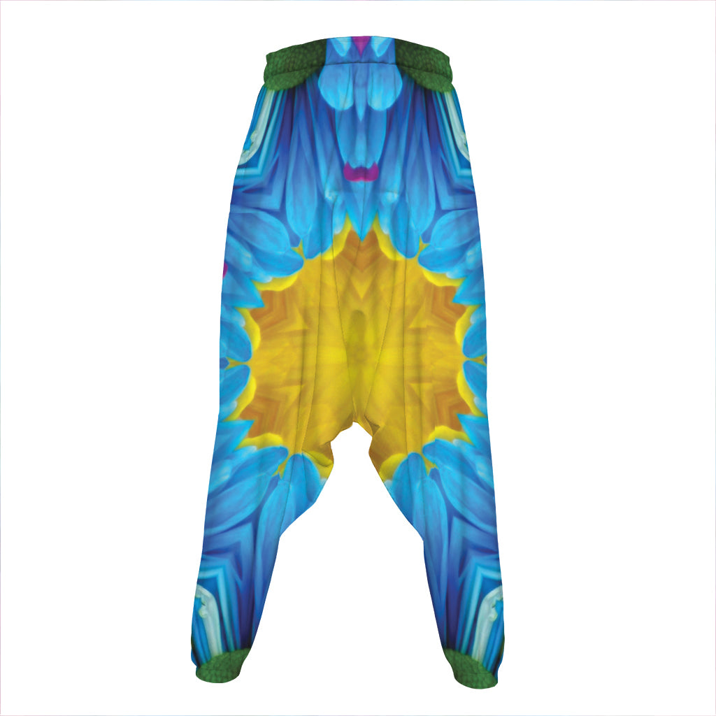 Blue And Pink Flowers Kaleidoscope Print Hammer Pants