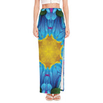 Blue And Pink Flowers Kaleidoscope Print High Slit Maxi Skirt