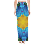 Blue And Pink Flowers Kaleidoscope Print High Slit Maxi Skirt