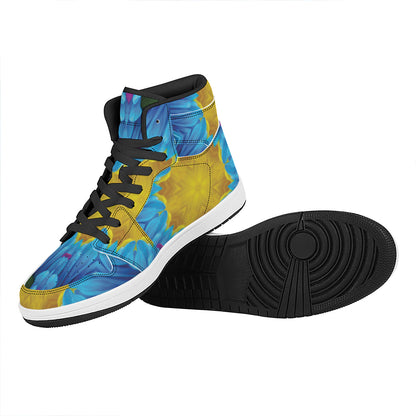 Blue And Pink Flowers Kaleidoscope Print High Top Leather Sneakers