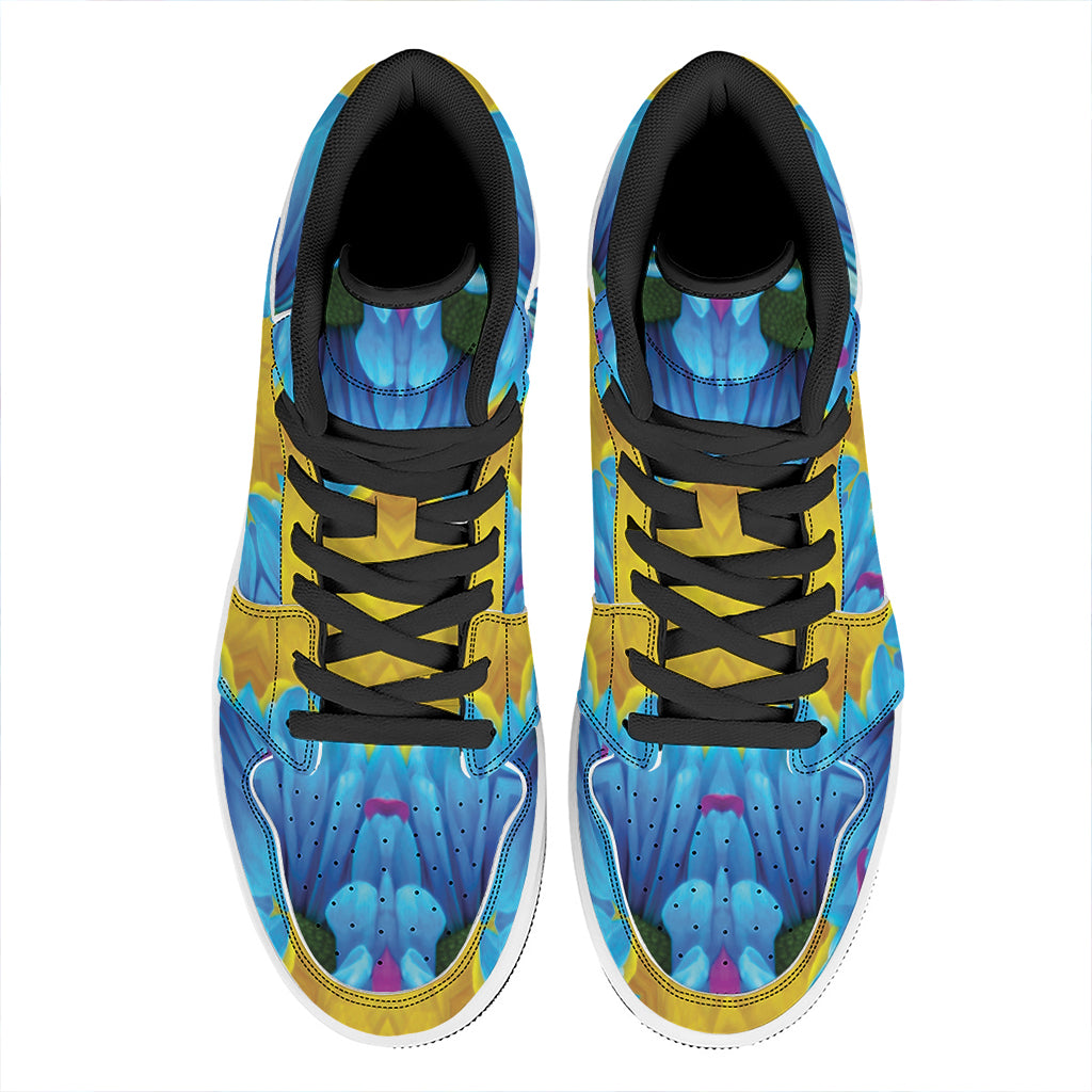 Blue And Pink Flowers Kaleidoscope Print High Top Leather Sneakers
