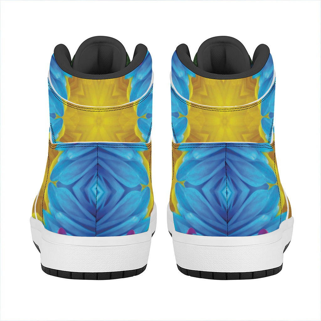 Blue And Pink Flowers Kaleidoscope Print High Top Leather Sneakers