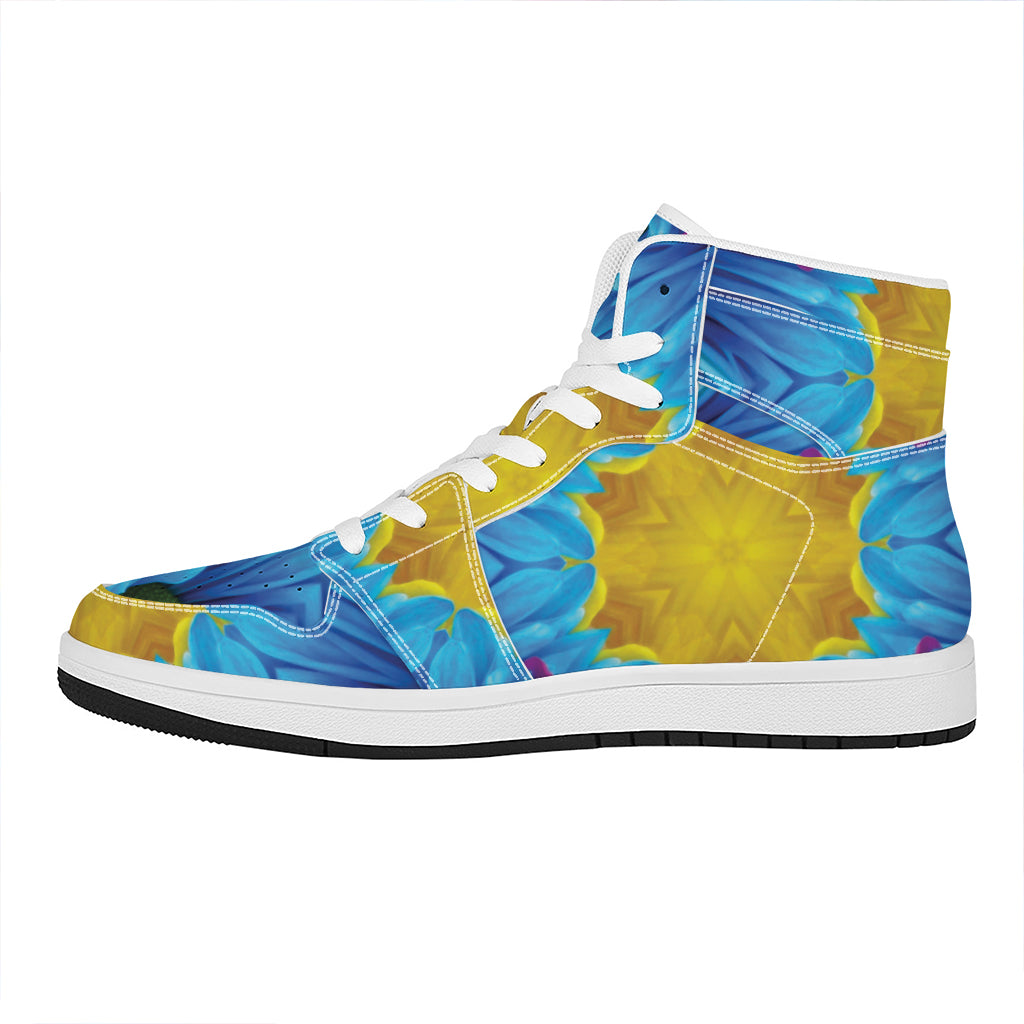 Blue And Pink Flowers Kaleidoscope Print High Top Leather Sneakers
