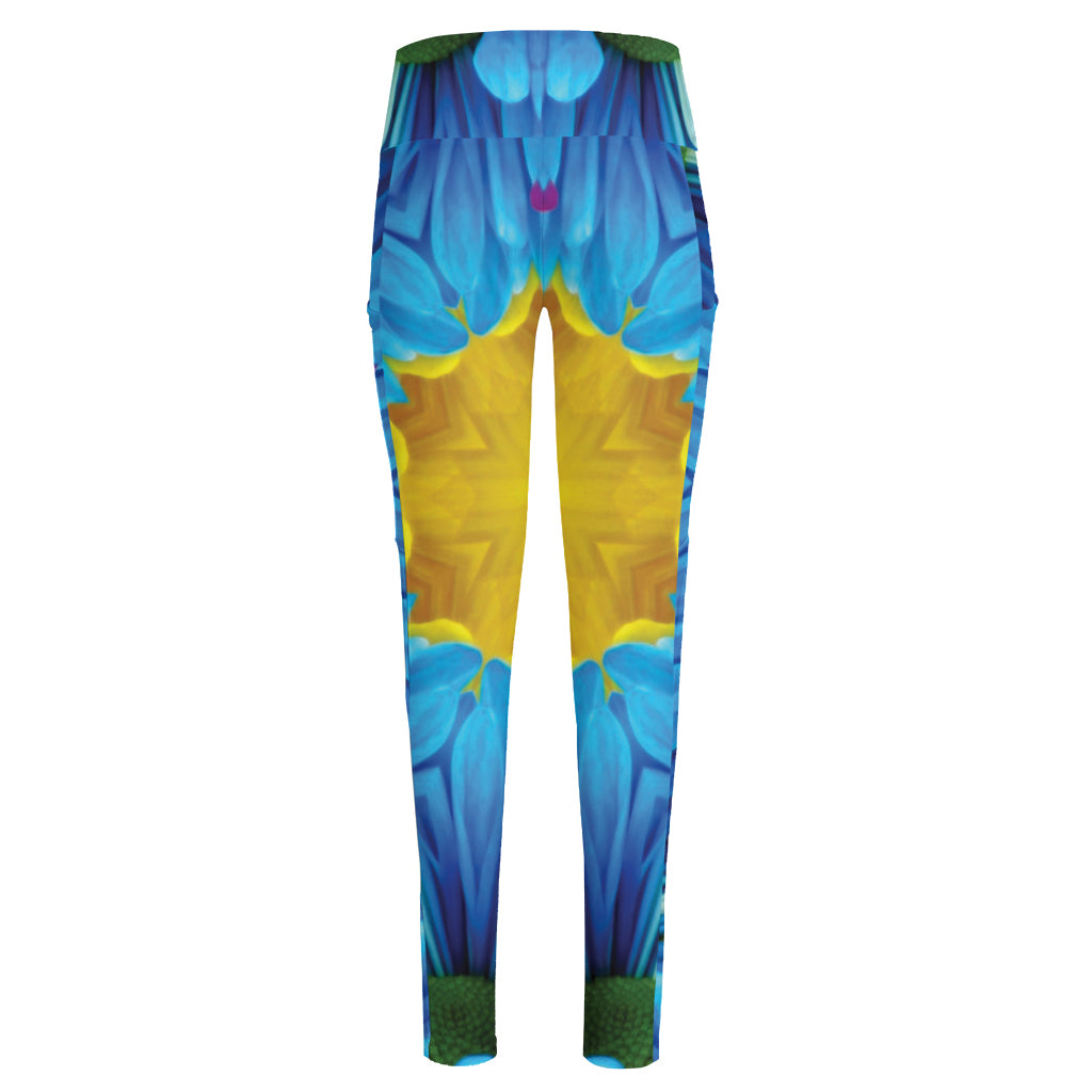 Blue And Pink Flowers Kaleidoscope Print High-Waisted Pocket Leggings