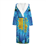 Blue And Pink Flowers Kaleidoscope Print Hooded Bathrobe