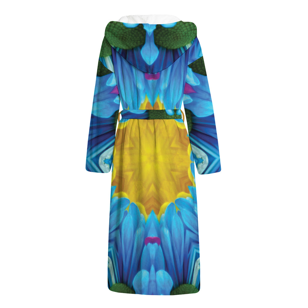 Blue And Pink Flowers Kaleidoscope Print Hooded Bathrobe