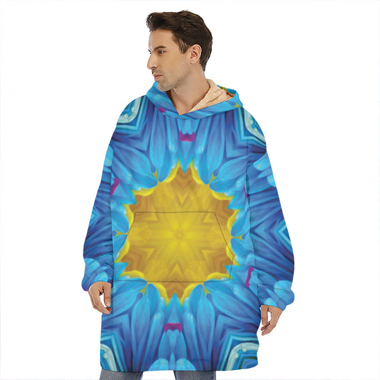 Blue And Pink Flowers Kaleidoscope Print Hoodie Blanket