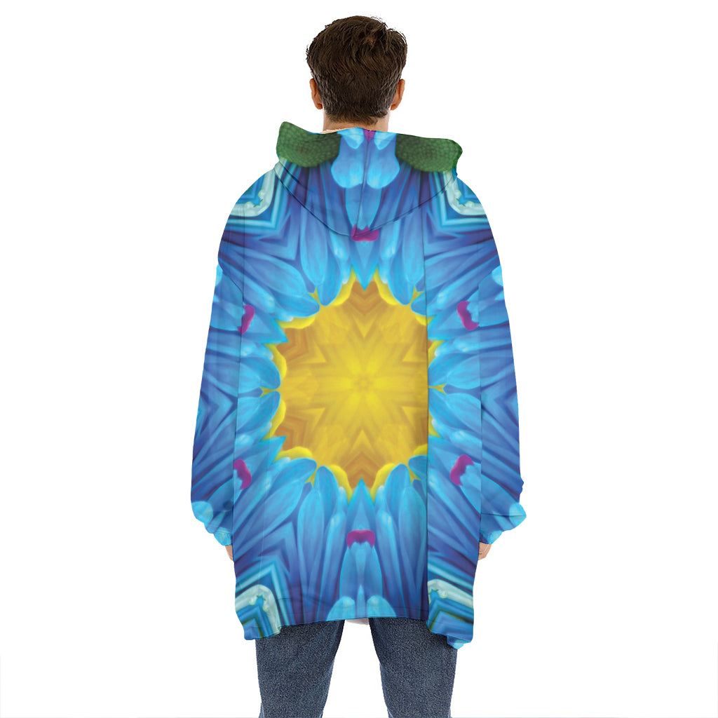 Blue And Pink Flowers Kaleidoscope Print Hoodie Blanket