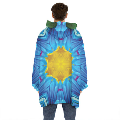 Blue And Pink Flowers Kaleidoscope Print Hoodie Blanket
