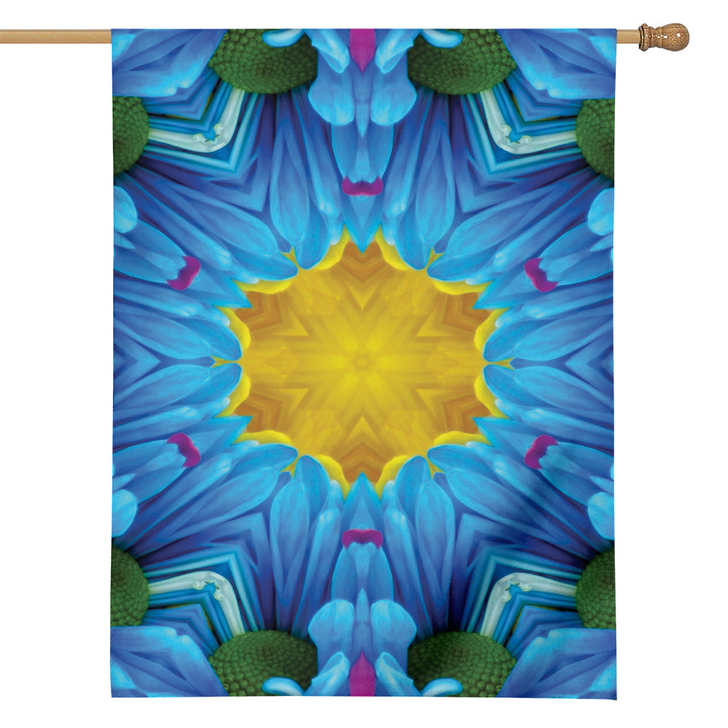 Blue And Pink Flowers Kaleidoscope Print House Flag