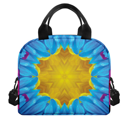 Blue And Pink Flowers Kaleidoscope Print Insulated Lunch Bag