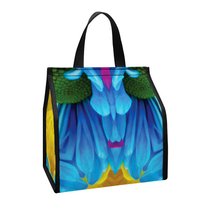 Blue And Pink Flowers Kaleidoscope Print Insulated Lunch Tote