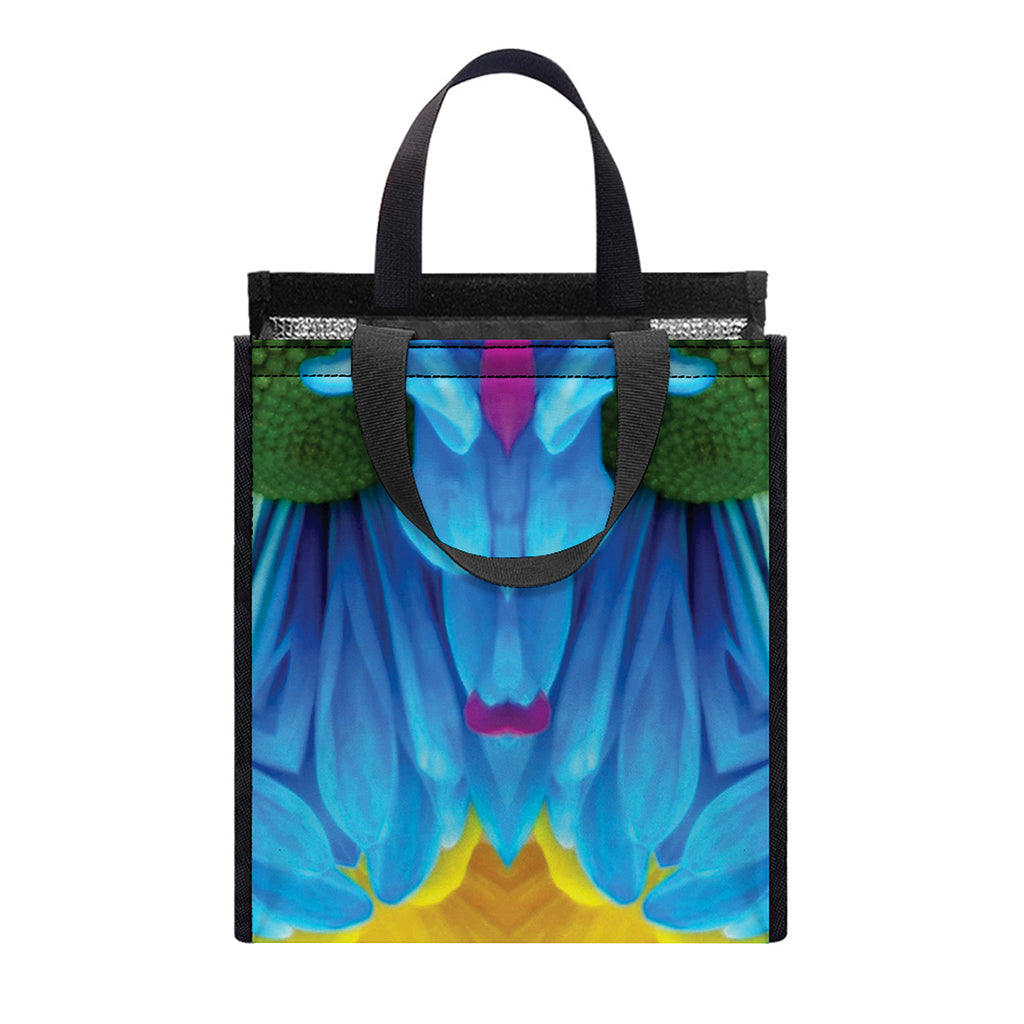 Blue And Pink Flowers Kaleidoscope Print Insulated Lunch Tote