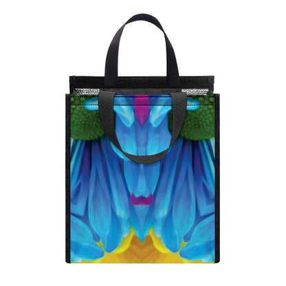 Blue And Pink Flowers Kaleidoscope Print Insulated Lunch Tote
