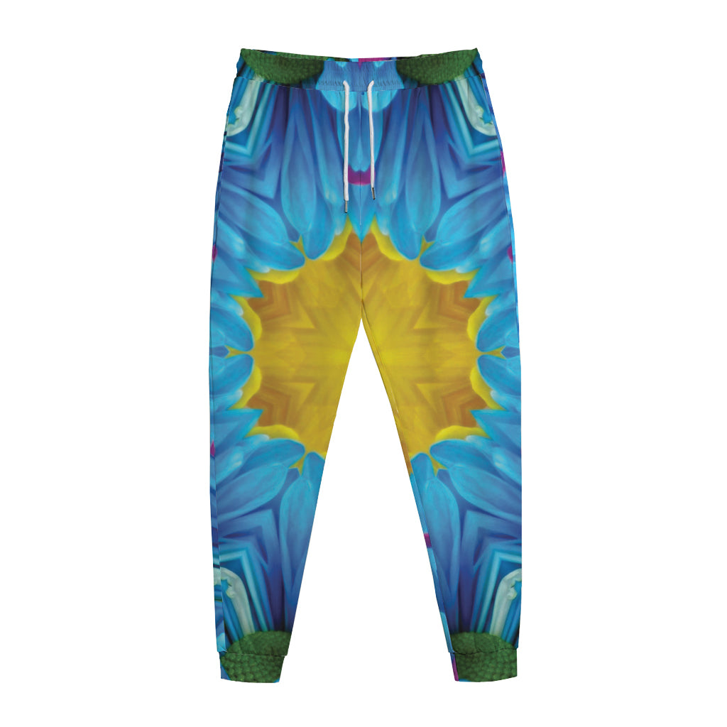 Blue And Pink Flowers Kaleidoscope Print Jogger Pants