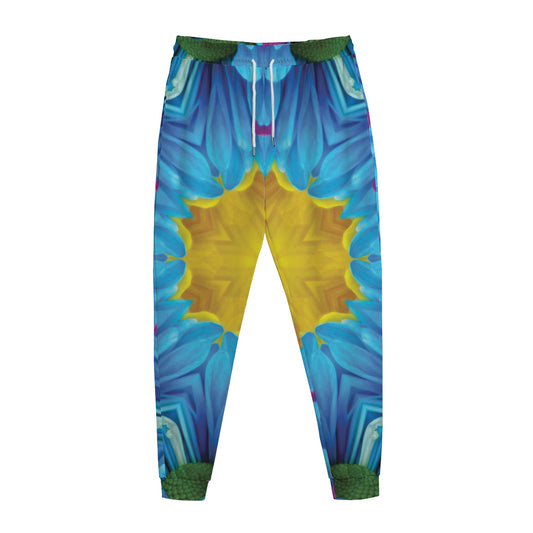 Blue And Pink Flowers Kaleidoscope Print Jogger Pants
