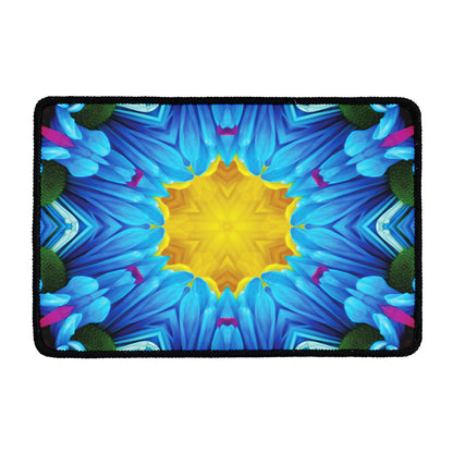 Blue And Pink Flowers Kaleidoscope Print Kitchen Mat