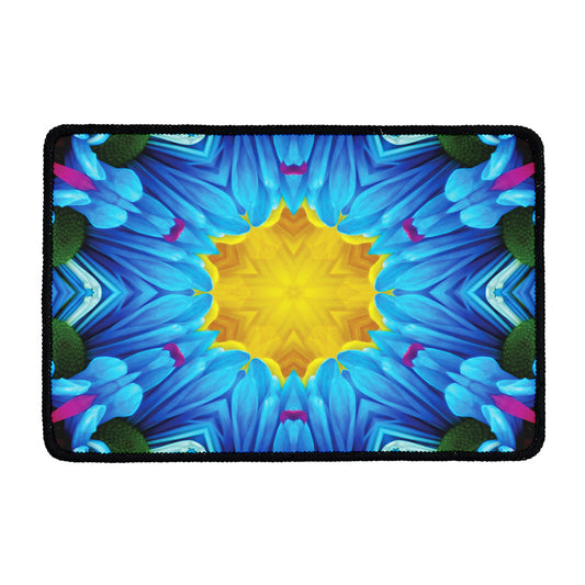 Blue And Pink Flowers Kaleidoscope Print Kitchen Mat