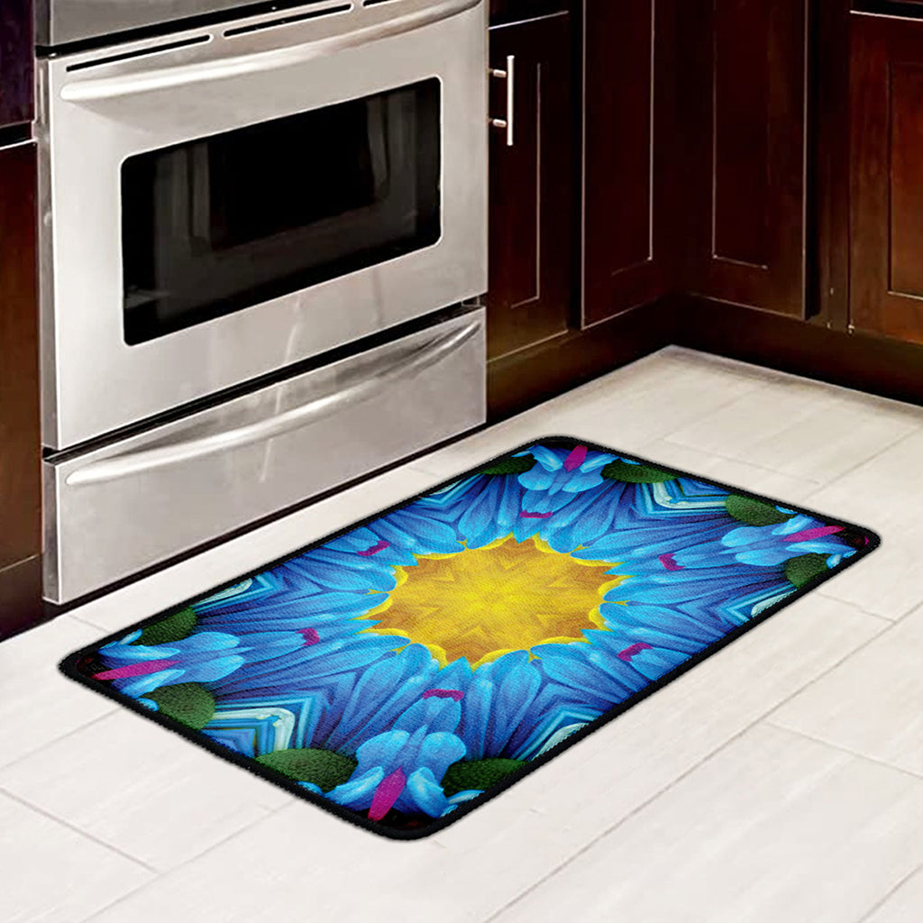 Blue And Pink Flowers Kaleidoscope Print Kitchen Mat