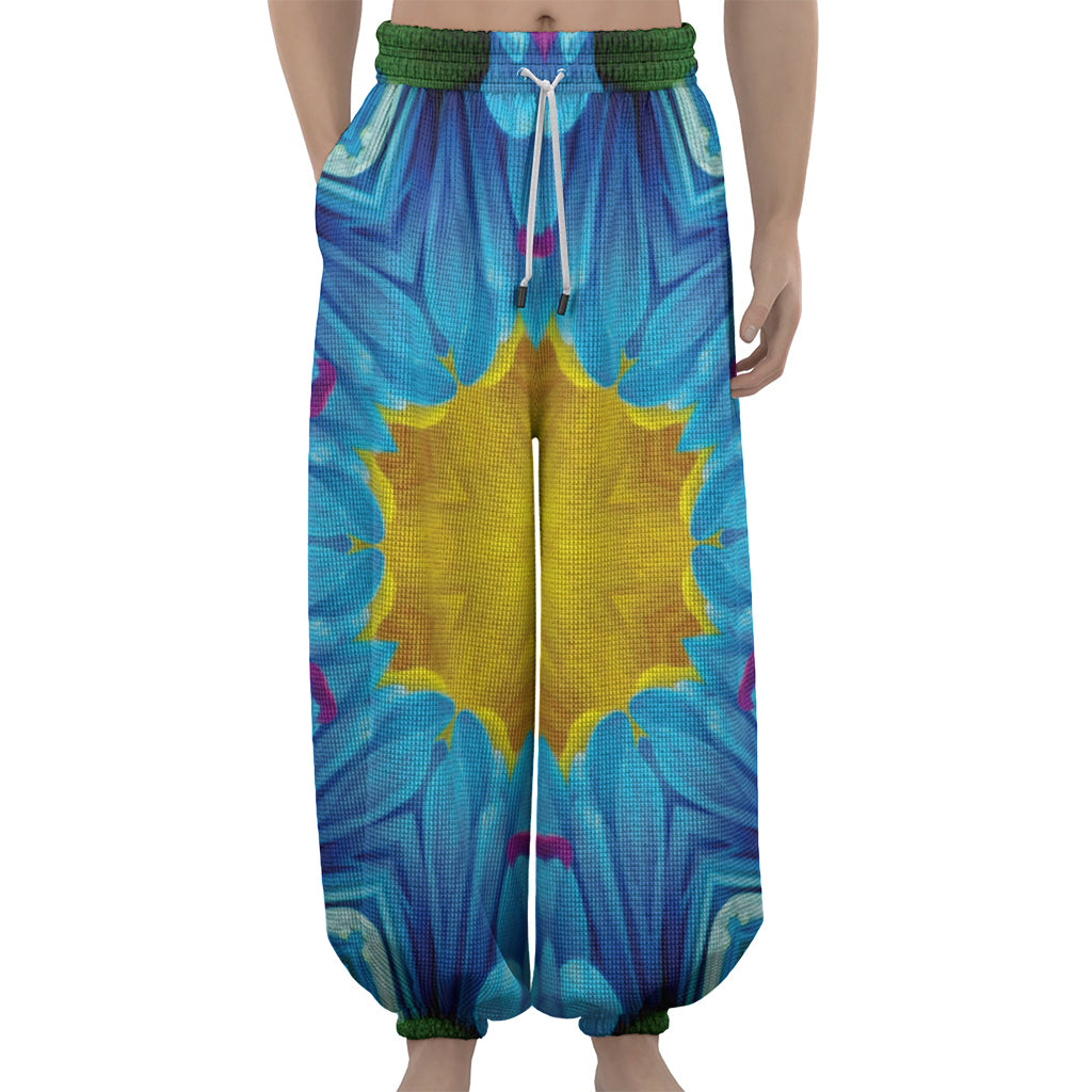 Blue And Pink Flowers Kaleidoscope Print Lantern Pants